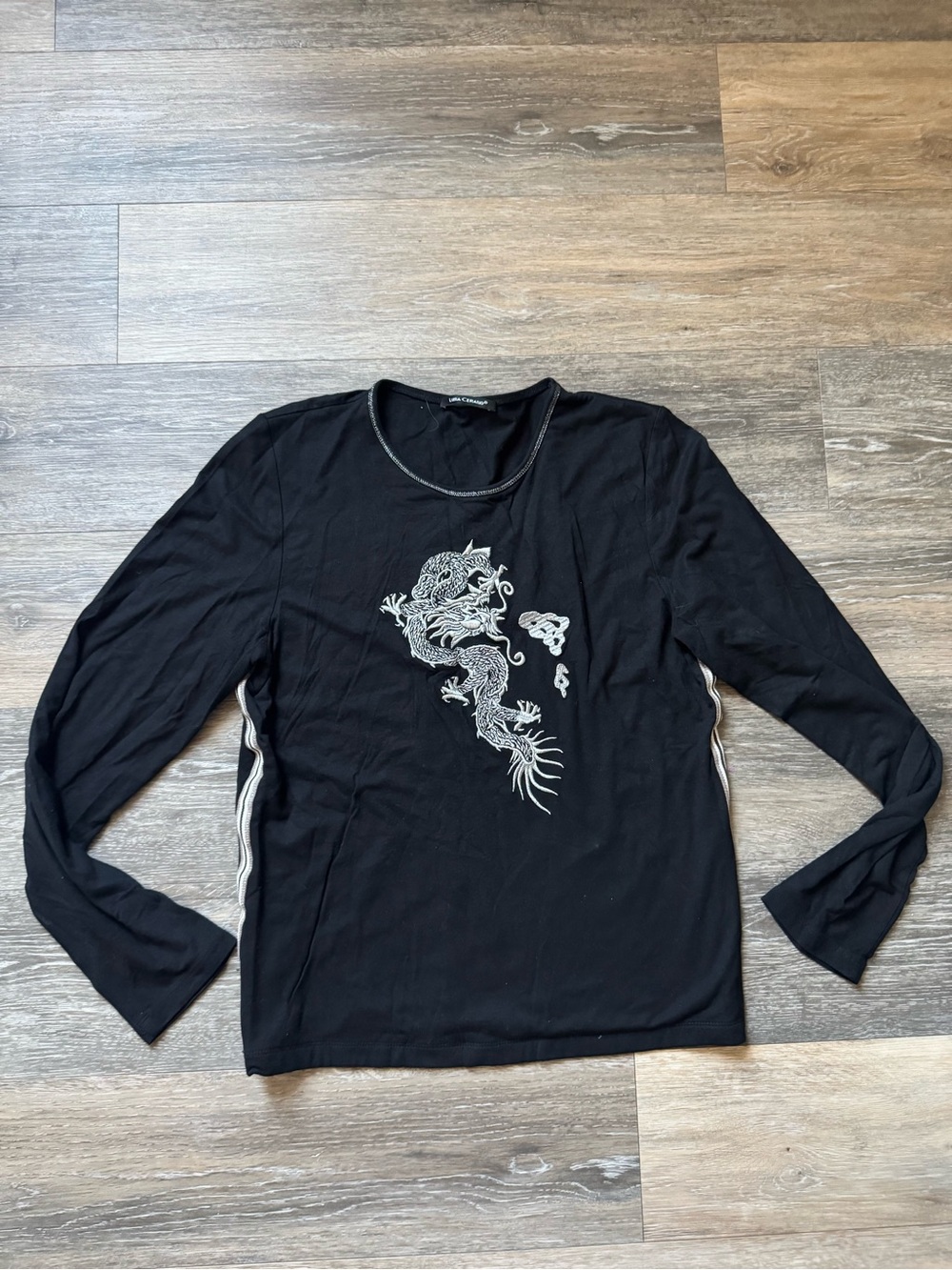 Luisa Cerano Black Long Sleeve Dragon Graphic Tee Sz 10